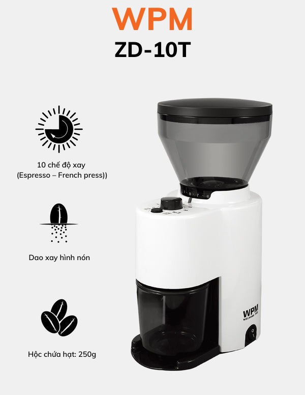 Máy xay cà phê gia đình WPM ZD-10T sở hữu nhiều tính năng nổi bật
